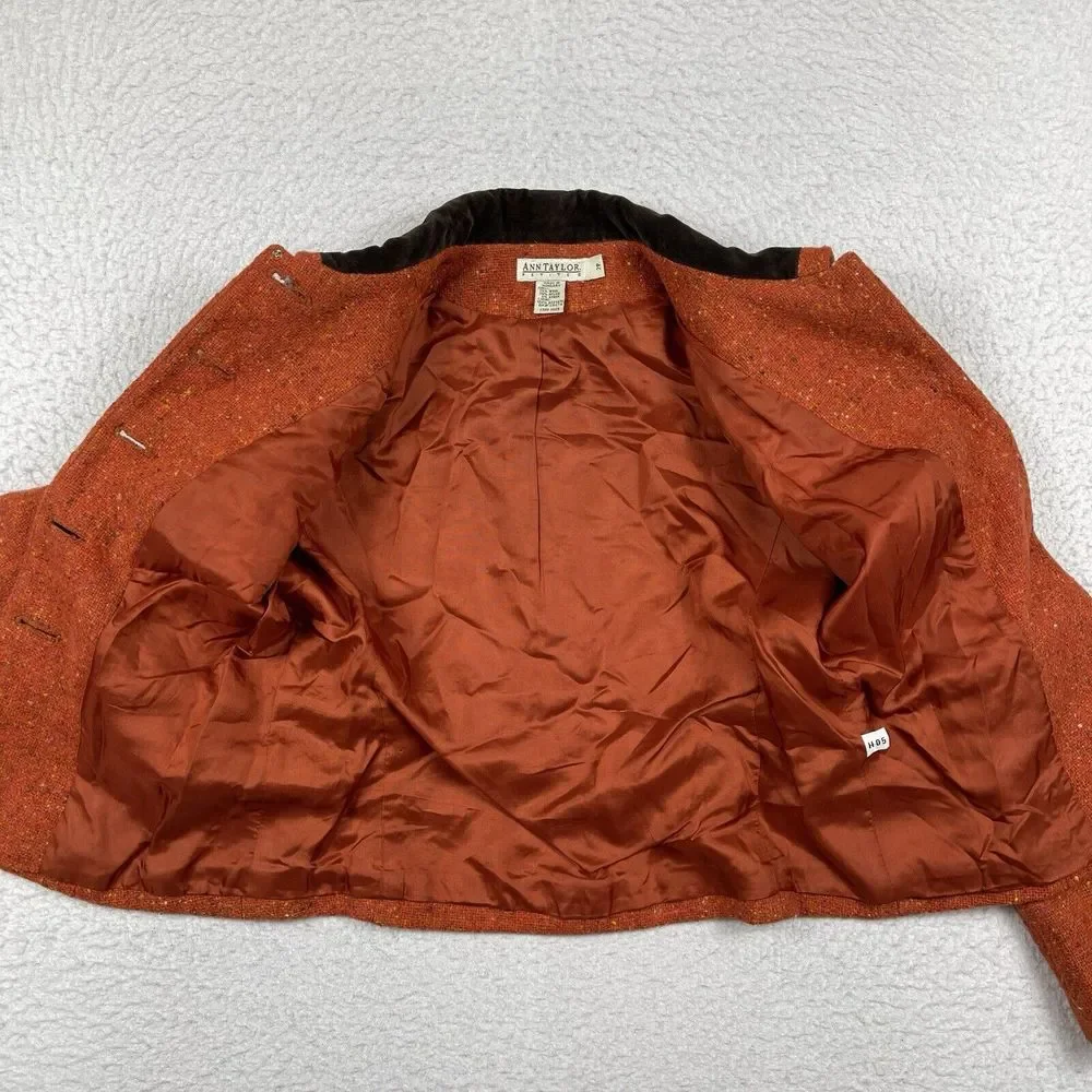 Ann Taylor Jacket Womens 2 Petite Orange Wool Blend Blazer Lined Speckled Career